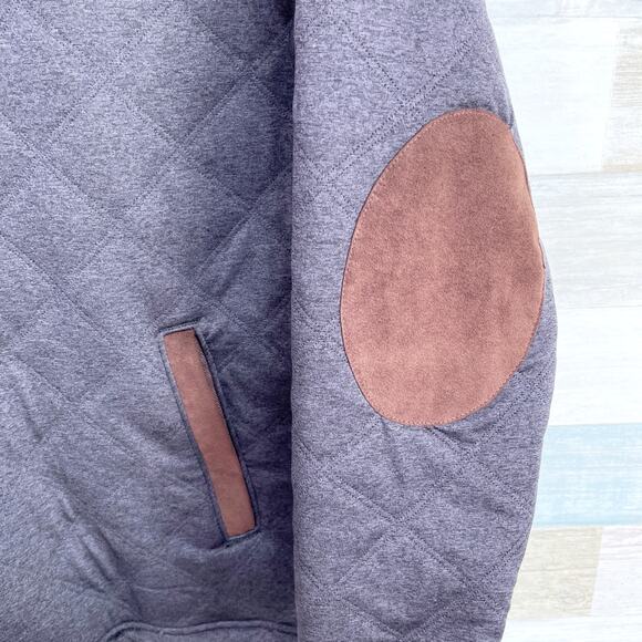 Cremieux Quilted 1/4 Zip Sweatshirt Gray Elbow Patches Pockets Mens Large - Picture 3 of 7